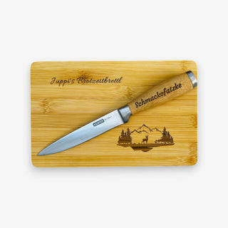Geschenkset Frühstücksbrett aus Bambus mit Universalmesser