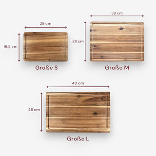 Geschenkset Schneidebrett aus Akazienholz Motiv Chef am Grill und Mutprobe Box mit Senf, Chili & BBQ-Sauce
