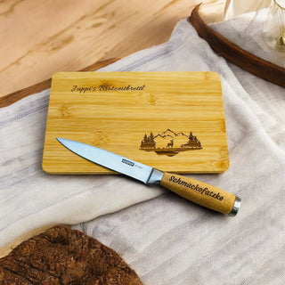 Geschenkset Frühstücksbrett aus Bambus mit Universalmesser