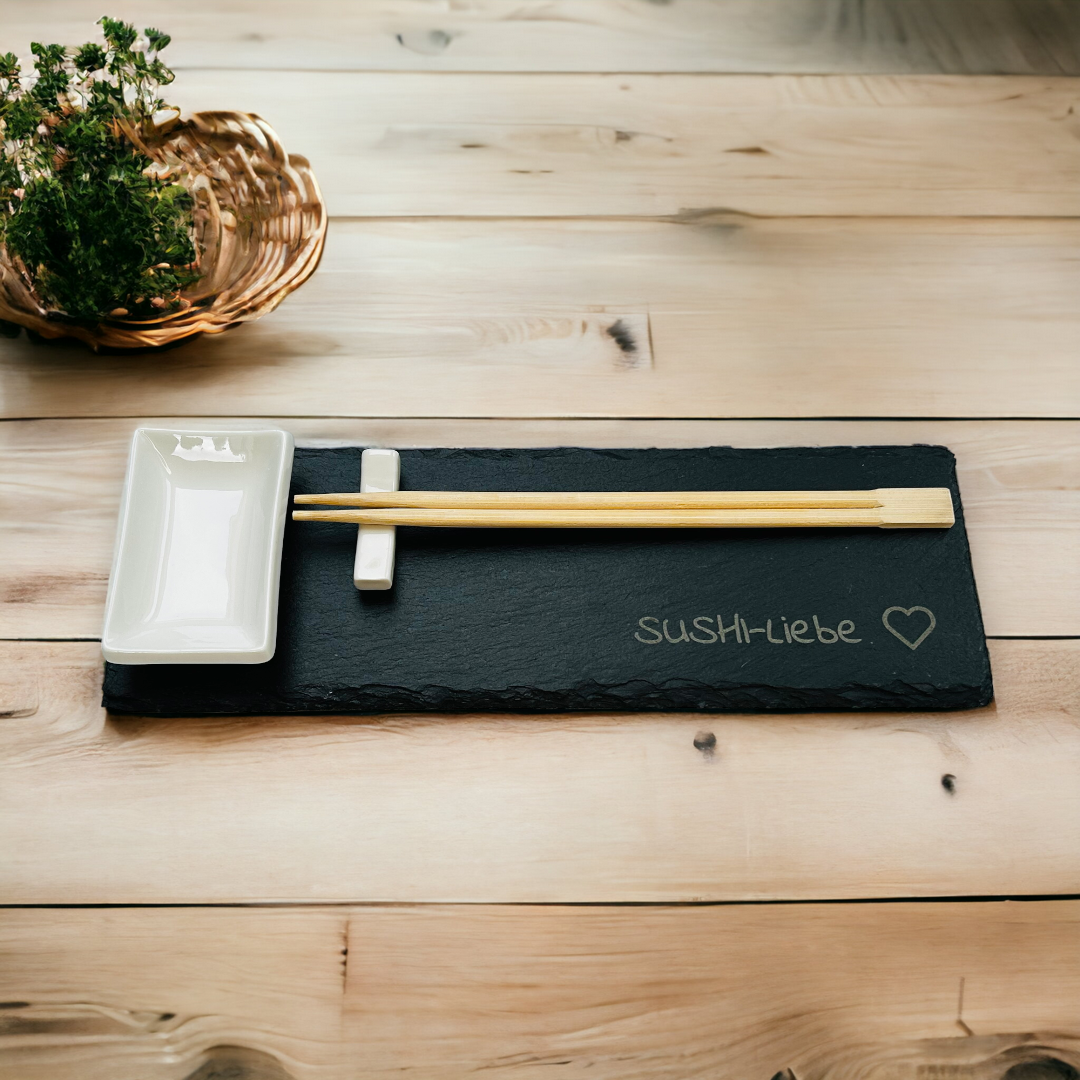 Sushi-Set 4-tlg. Keramik, – und gerngeschenkt Schiefer eine aus für dekoratives Person
