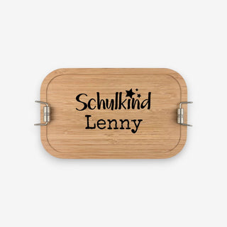 Brotdose Lunchbox aus Edelstahl mit Bambusdeckel 1100 ml Motiv Schulkind
