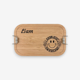 Brotdose Lunchbox aus Edelstahl mit Bambusdeckel 1100 ml Motiv Ich bin jetzt ein Schulkind