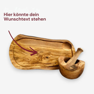 Geschenkset Schneidebrett mit Mörser aus Olivenholz