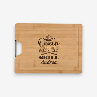 Schneidebrett aus Bambus Motiv Queen of the Grill