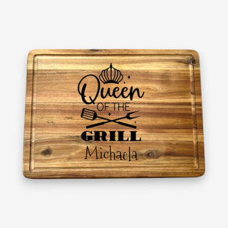 Schneidebrett aus Akazienholz Motiv Queen of the Grill