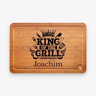 Schneidebrett aus dunklem Bambus Motiv King of the Grill
