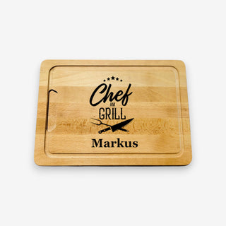 Schneidebrett aus Buchenholz Motiv Chef am Grill