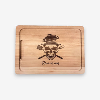 Schneidebrett aus Buchenholz Motiv Totenkopf BBQ