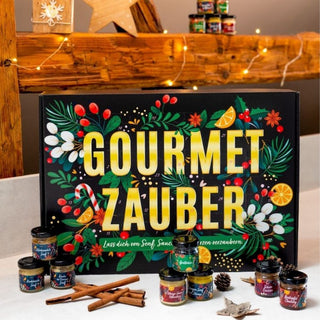 Adventskalender Gourmet Zauber - Ein fein komponierter Mix aus Gewürzen, Senf, Eierlikör und Saucen