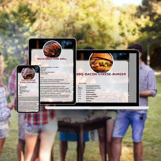 Personalisiertes Schneidebrett aus Akazienholz Motiv Grillmeister mit GRATIS Salz- und Pfeffermühle und GRATIS digitales BBQ-Kochbuch