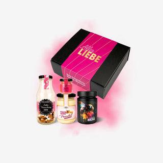 Alles Liebe Geschenkset – Geschenkbox mit Senf, Meerrettich, Eierlikör und süßem Drink