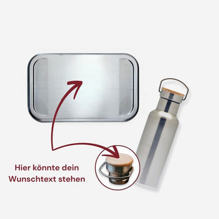 Geschenkset Brotdose und Trinkflasche aus Edelstahl mit deinem Wunschtext