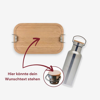 Geschenkset Brotdose und Trinkflasche aus Edelstahl mit Bambusdeckel