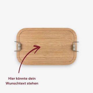 Brotdose Lunchbox aus Edelstahl mit Bambusdeckel 1100 ml mit deinem Wunschtext