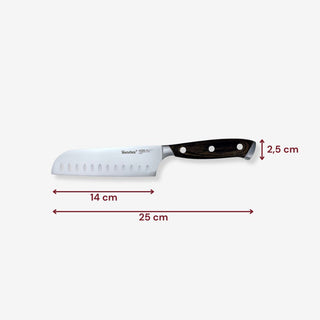 Geschenkset Schneidebrett aus Buchenholz Motiv Küche - Mit Liebe gekocht mit Kochmesser, Santokumesser und Tranchiermesser