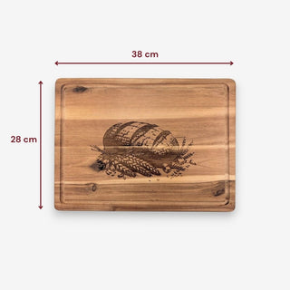 Personalisierbares Schneidebrett aus Akazienholz Motiv Brot mit GRATIS Salzmühle