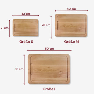 Geschenkset Schneidebrett aus Buchenholz Motiv gekreutzte Messer und Erste Hilfe Geschenkbox mit mit Senf, Grill Sauce, Likör und Schokolade