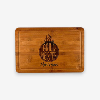 Schneidebrett aus dunklem Bambus Motiv Grillmeister