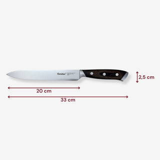 Geschenkset Schneidebrett aus Buchenholz Motiv Küche - Mit Liebe gekocht mit Kochmesser, Santokumesser und Tranchiermesser